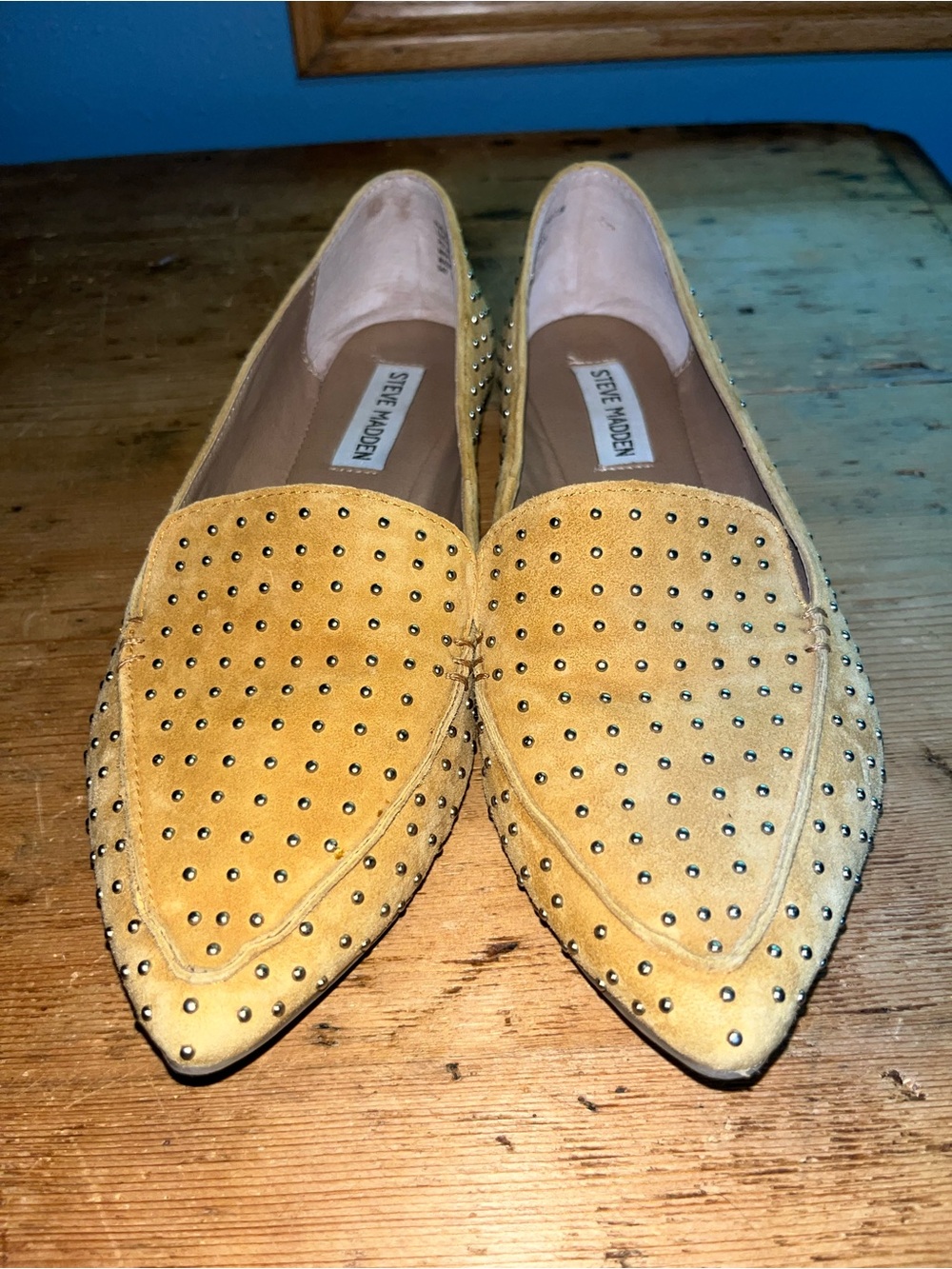 Steve Madden Mustard Suede Studded Pointed Flats